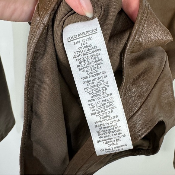 Good American Faux Leather Chocolate Brown Long Sleeve Thong Bodysuit Neutral - Picture 6 of 6